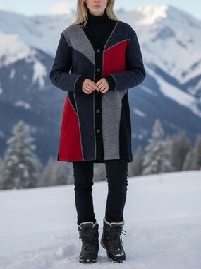 Venario 100% Wool Red/ Grey/ Black Abstract Jacket